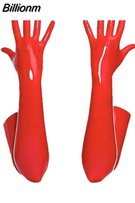Billionm Wetlook Elastic Long Pu Gloves Women Punk Fetish Faux Leather Gloves Clubwear Hot