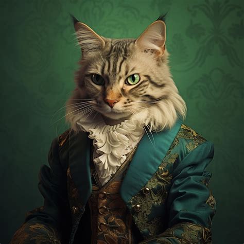 Premium Photo Araffe Cat Wearing A Blue And Green Suit With A White