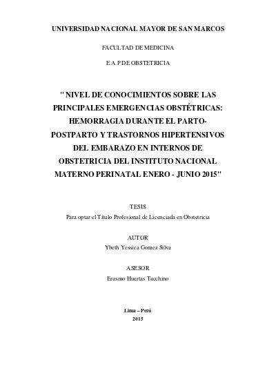 Nivel De Conocimientos Sobre Las Principales Emergencias Obst Tricas