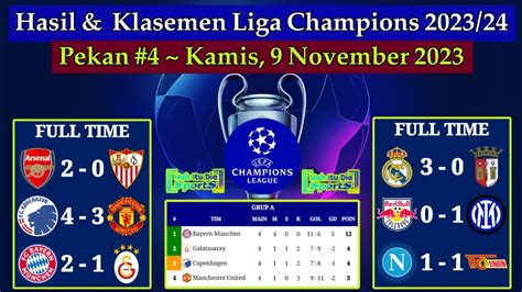 Hasil Liga Champions Tadi Malam Arsenal Vs Sevilla Klasemen Liga