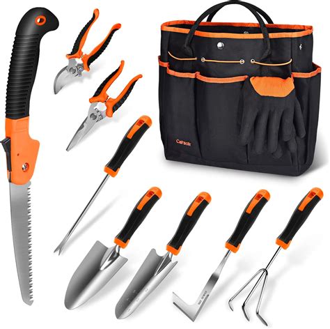 Garden Tools Set Carsolt 10 Piece Stainless Steel Heavy Duty Gardening Tools Set