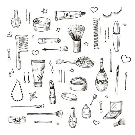 Premium Vector | Beauty doodle set. collection of hand drawn beauty, makeup and cosmetics icons ...