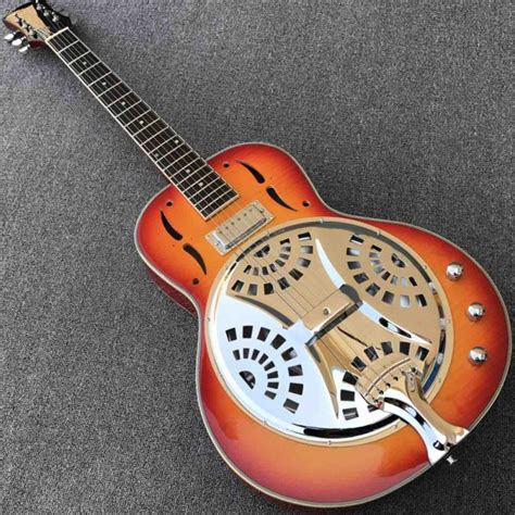 Custom Double F Top Red Back Resonator Steel Guitar Metal Top 6 Strings Dobro Electric Guitar