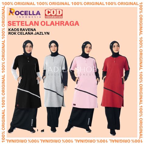 Jual Setelan Olahraga Rok Celana Muslimah Rocella Baju Olahraga Kaos