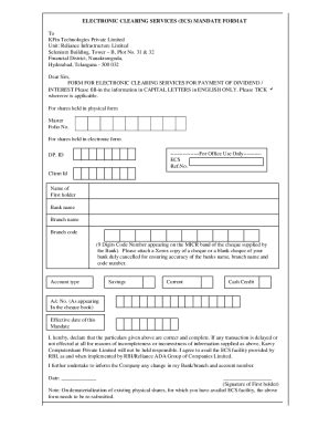 Fillable Online Idfcfirstbank ComFormat X ECS FormELECTRONIC