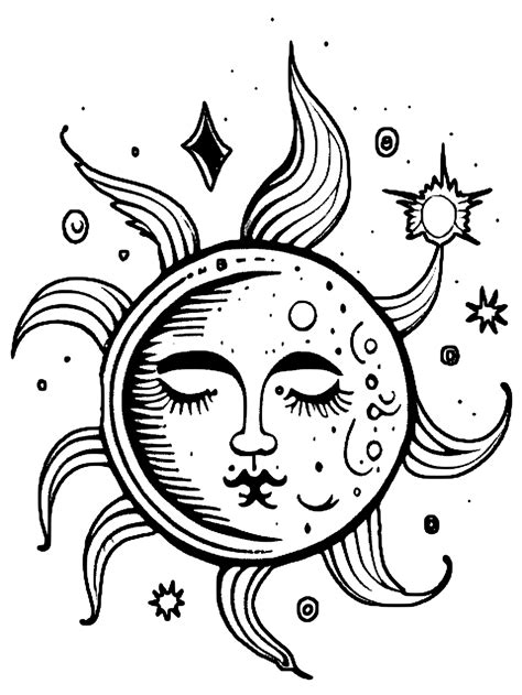 Magic Sun And Moon Coloring Page · Creative Fabrica