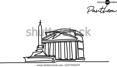 Single One Line Drawing Pantheon Rome Stock Vector Royalty Free