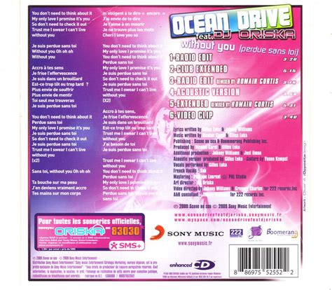 Ocean Drive Feat DJ Oriska Without You Perdue Sans Toi CDS