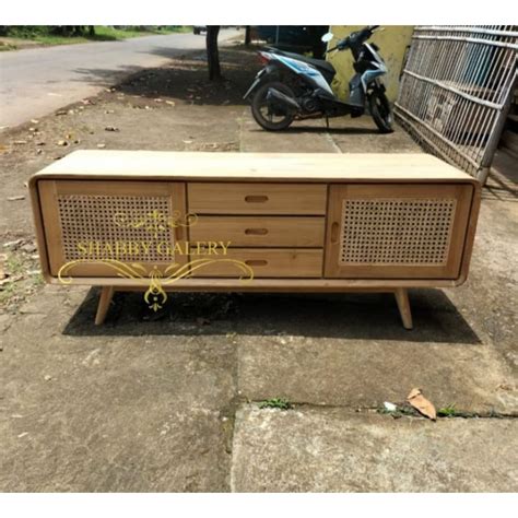 Jual Meja Tv Retro Minimalis Rotan Kayu Jati Bufet Tv Buffet Tv Kayu