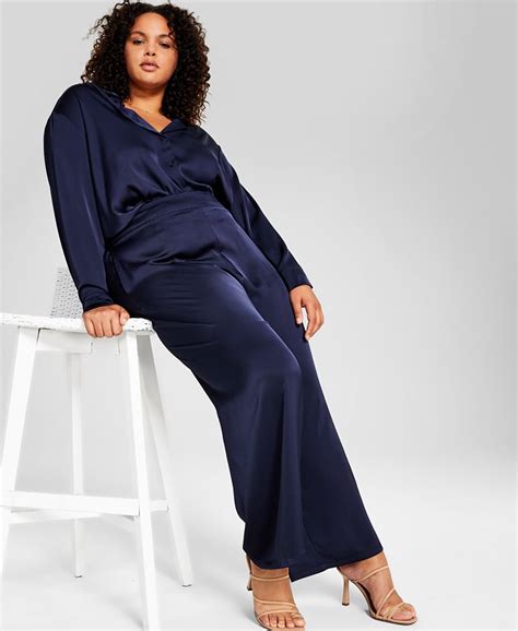 And Now This Trendy Plus Size Satin Wide Leg Pants And Reviews Pants And Capris Plus Sizes Macy S