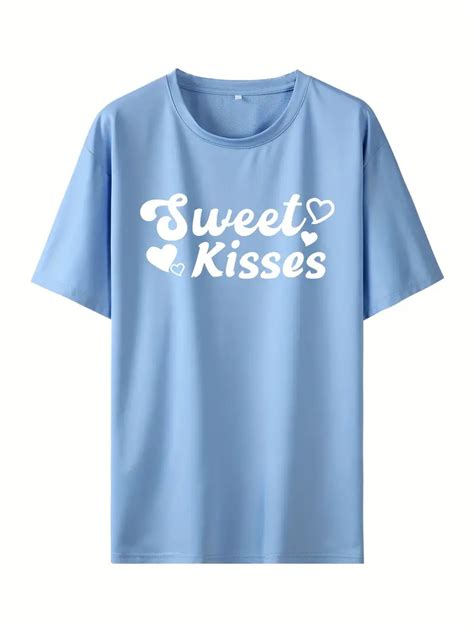 Sweet Kisses Letter Graphic Print Mens Creative Top Casual Temu Norway