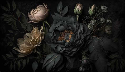 Close Up Of Blooming Flowerbeds Of Amazing Black Flowers On Dark