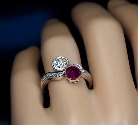 Moi Et Toi Ruby Diamond Bypass Vintage Engagement Rings Antique