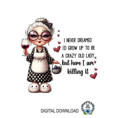 Quirky Old Lady Funny Grandma Png Wine Grandma Sublimation Design For Shirts Mugs And Towels