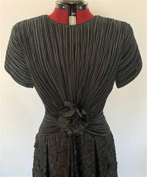 Vintage 80s Black Evening Gown George F. Couture Pleated Bodice by ...