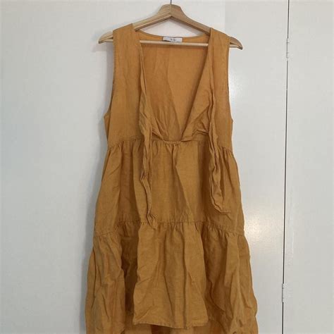 Saba Size Xs Mustard Lila Linen Sleeveless Tiered Dress Airrobe