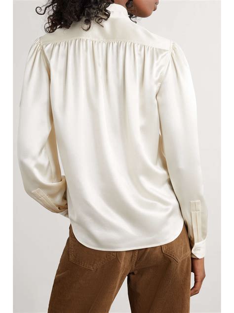 SAINT LAURENT Cropped Pussy Bow Silk Charmeuse Blouse NET A PORTER