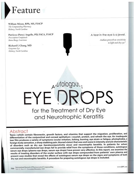 Pdf Autologous Eye Drops For The Treatment Of Dry Eye And Neurotrophic Keratitis