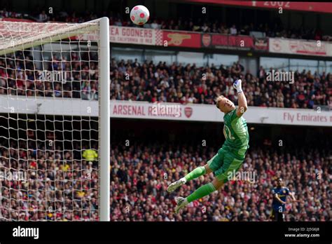 Arsenal Goalkeeper Aaron Ramsdale Attempts To Make A Save During The