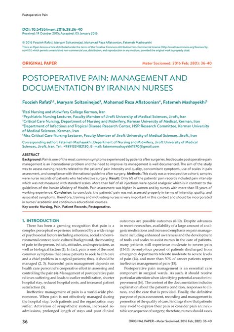 Pdf Postoperative Pain Management And Documentation By Iranian Nurses