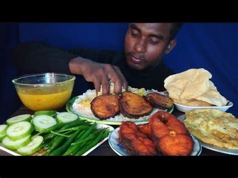 SPICY BIG FISH FRY FRIED EGGS BRINJAL FRY RICE DAL CHILI SALAD