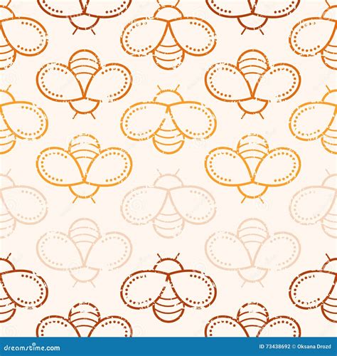 Seamless Honey Pattern With Outlined Honey Bees And Honey Cells Vector