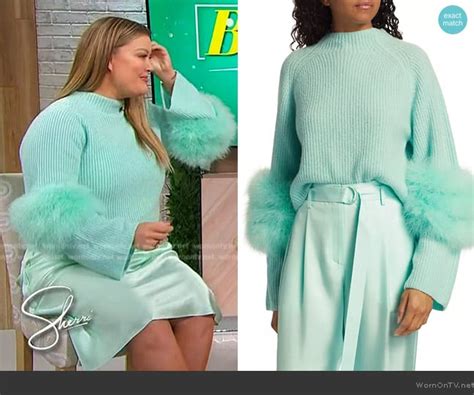 WornOnTV Jamies Mint Feather Trim Sweater On Sherri Clothes And