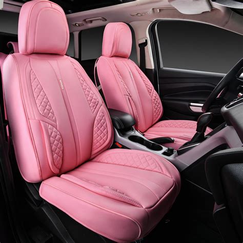 Car Pass Nappa Pink Leather Car Seat Covers Full Set Cute For Women