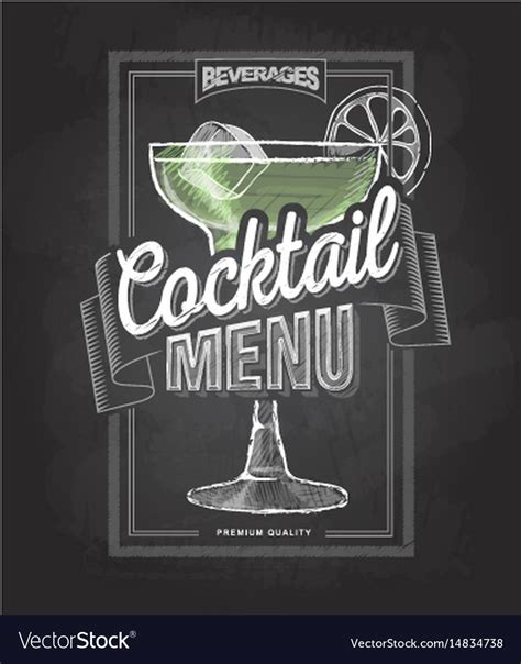 Chalk Drawing Typography Cocktail Menu Design Vector Image