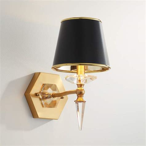 Manhattan 13 High Black And Brass Finish Wall Sconce With Crystal 78n10 Lamps Plus