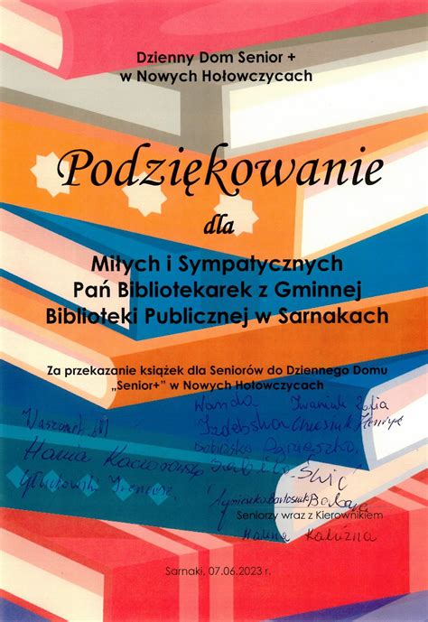 Podziękowanie Biblioteka w Sarnakach Podziękowanie pełni funkcję