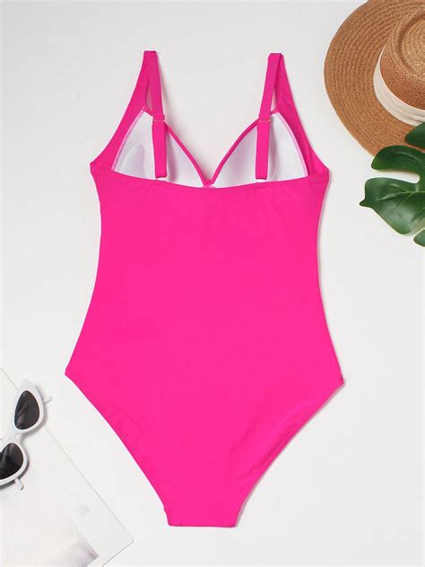 Shein Swim Basics Solid Criss Cross Front Push Up One Piece Swimsuit