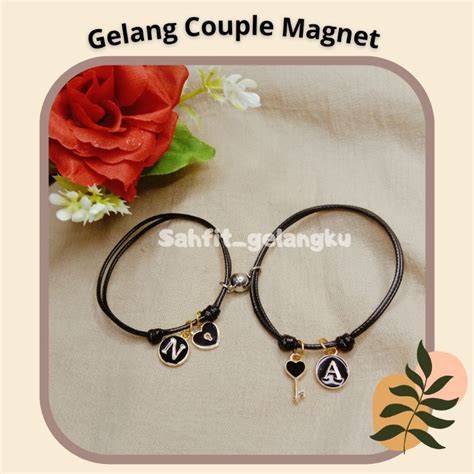 Jual Gelang Couple Magnet Love Kunci Inisial Huruf Epoxy Huruf Charm