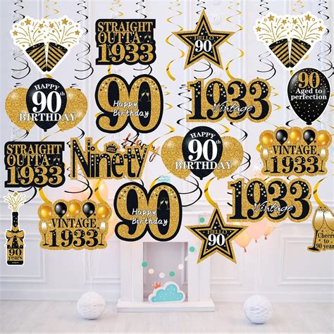 Th Birthday Decorations Hanging Swirls For Men Women Black Gold