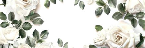 Premium Photo | White Rose Flowers Beautiful Floral Banner with Green Leaves on White Background