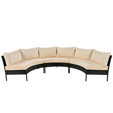 Churanty Outdoor Half Moon Sectional Curved Sofa Set All Weather Rattan