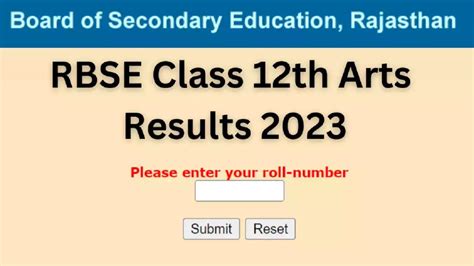 BSER Ajmer RBSE Rajasthan Board 10th 12th Arts Result 2023 Date And