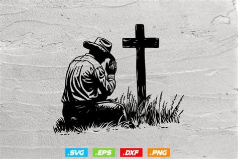 Cowboy Praying at Cross, Kneeling Cowboy Graphic by uzzalroy9706 ...