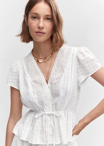 Embroidered Openwork Blouse Women Mango Usa