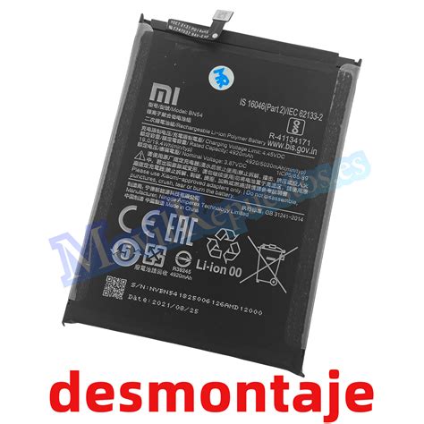 Batería BN54 para Xiaomi Redmi Note 9 Redmi 9 Redmi 10X 4G De