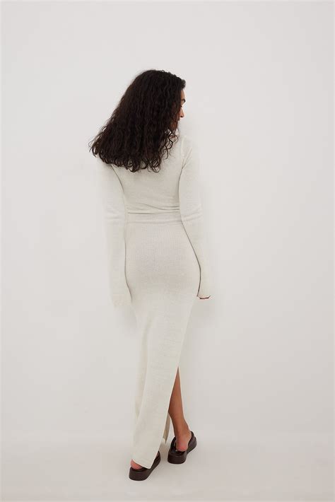 Light Knitted Long Slit Dress Offwhite Na