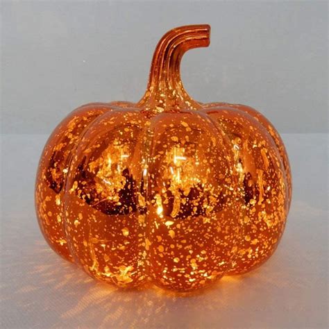 Lurrose Mercury Glass Pumpkin Light Battery Operated Led Pumpkin Lamp Fall Decor Glass Pumpkin