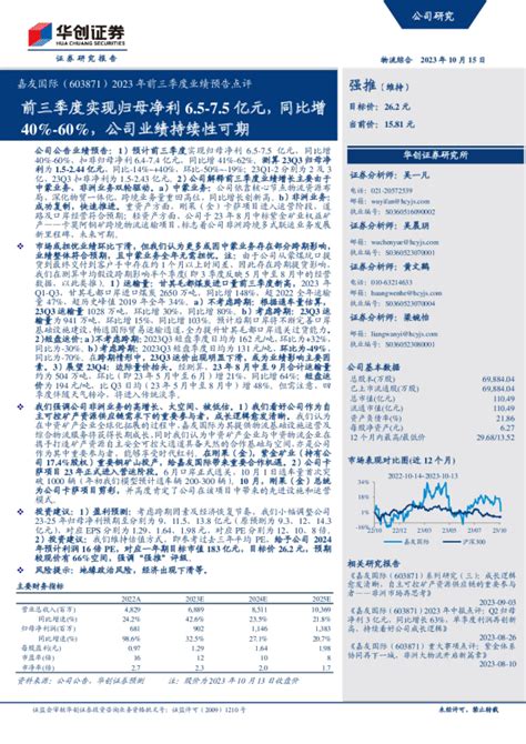 2023年前三季度业绩预告点评：前三季度实现归母净利65 75亿元，同比增40 60，公司业绩持续性可期