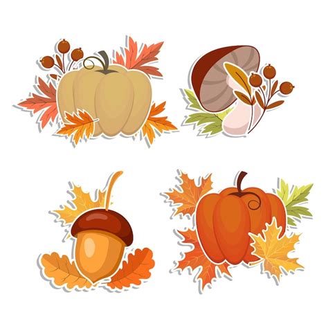 Premium Vector Set Of Autumn Stickers Pumpkins Mushrooms And Acorns