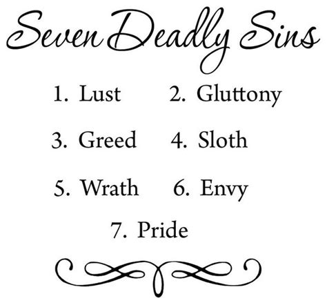 Vwaq 7 Deadly Sins Wall Decals Seven Deadly Sins Bible Wall Art