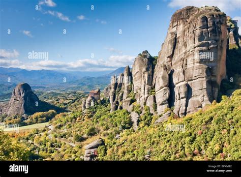 Landscape At Meteora Monasteries In Trikala Region Greece Stock Photo