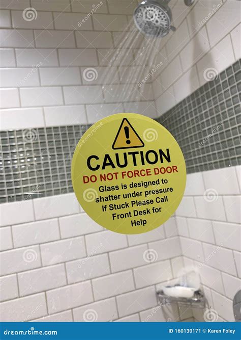 Bathroom Shower Door Warning Stock Image - Image of stuck, sticking
