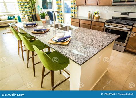 Kitchen Island with Granite Counter Top Stock Photo - Image of island ...