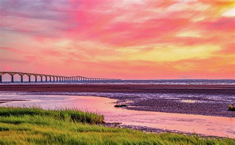 Summer Sunset at Confederation Bridge, Painterly Photograph by Marcy ...