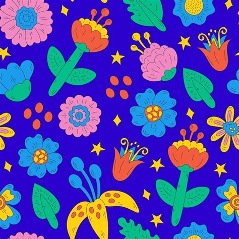 Premium Vector Funky Seamless Pattern With Vintage Flowers